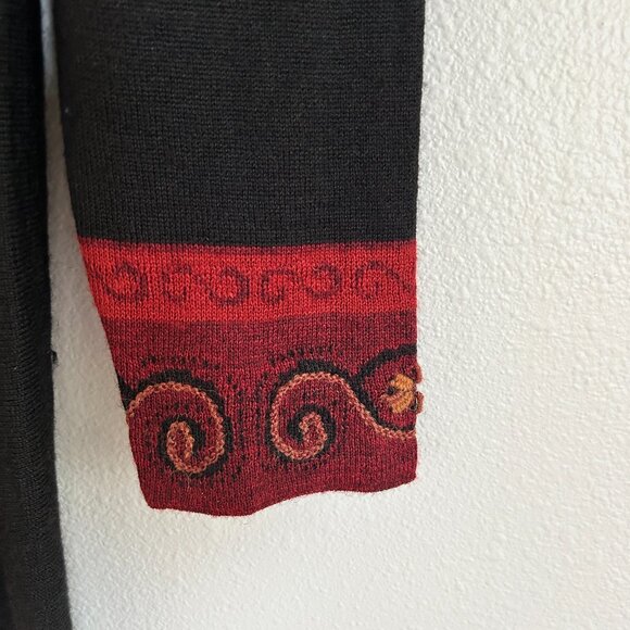 Peruvian Link Sweater M Black Red Alpaca Embroidered Open Cardigan Duster - Picture 4 of 12